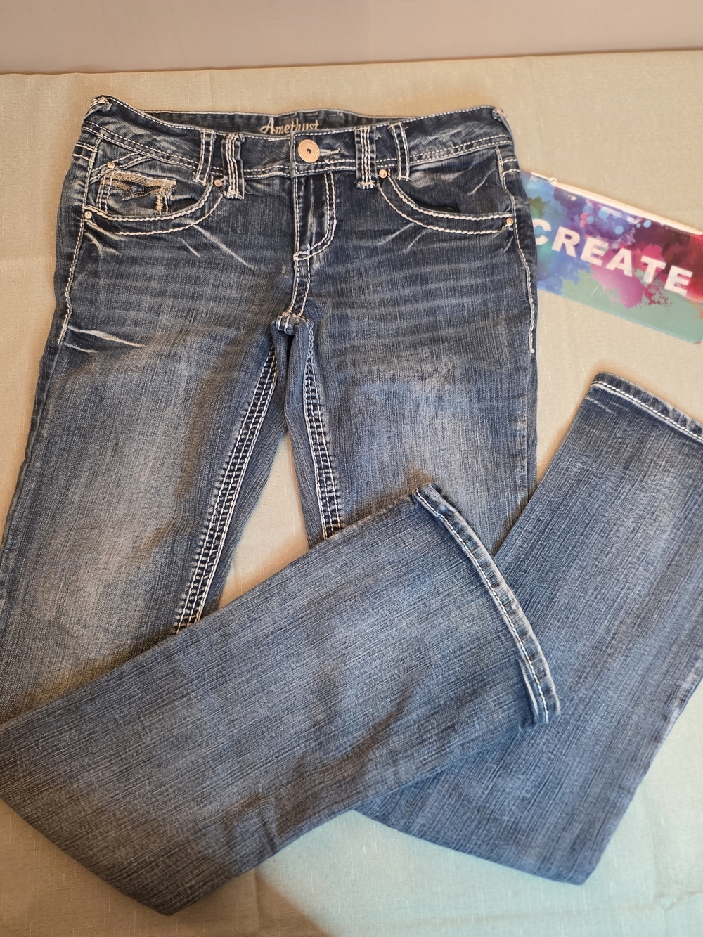 Amethyst Jeans Blue Boot Cut with Contrast Stitching Size 5